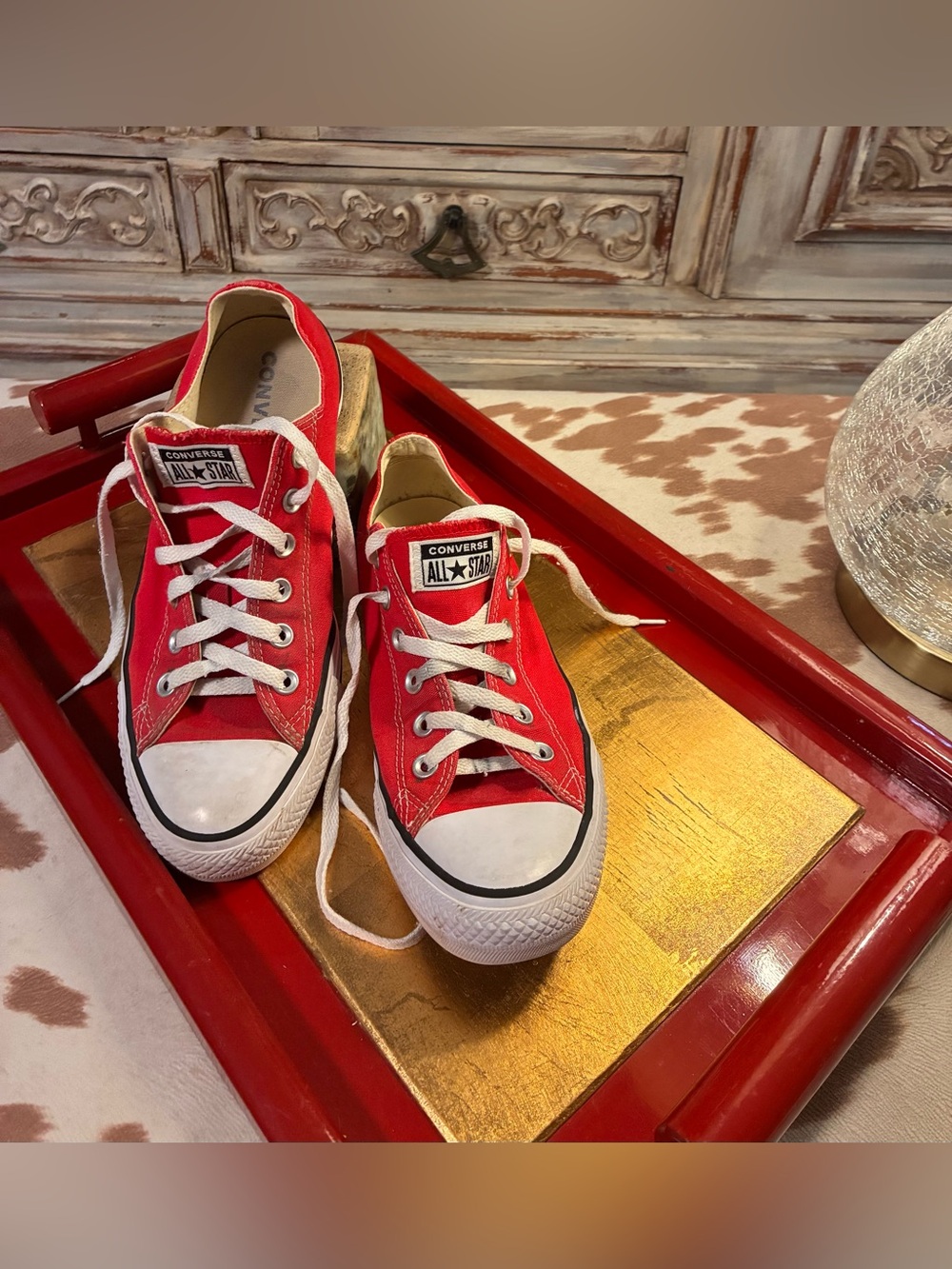 Converse Kids Red Canvas Low Top Sneaker-Womens size 9.5